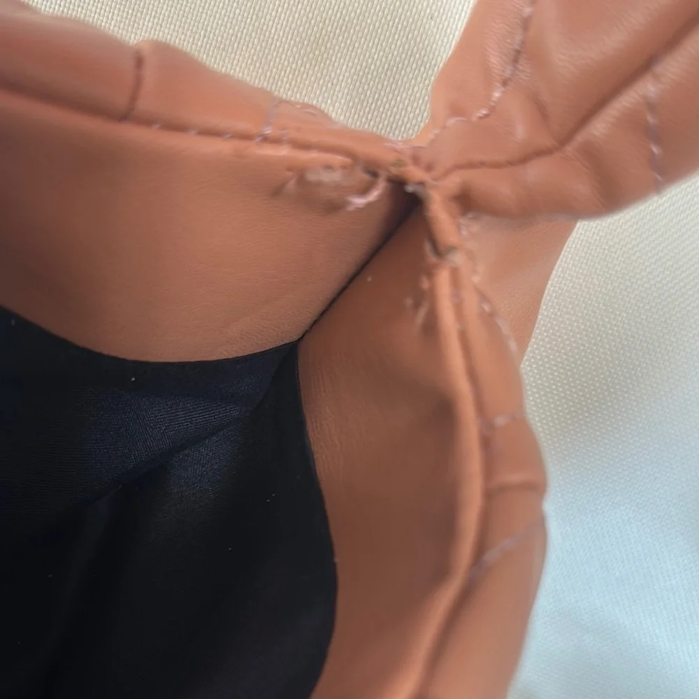 Quilted Tan Shoulder Bag Vegan Leather Slouchy Handbag Pouch Purse